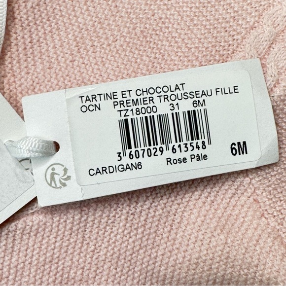 NWT TARTINE ET CHOCOLATE Pink Baby Girl Cardigan Sweater Cotton Cashmere Size 6M - Picture 5 of 15